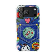 Retro Kidcore Denim Patch Tough Phone Case LavenderCeleste