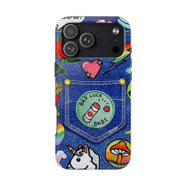 Retro Kidcore Denim Patch Tough Phone Case LavenderCeleste