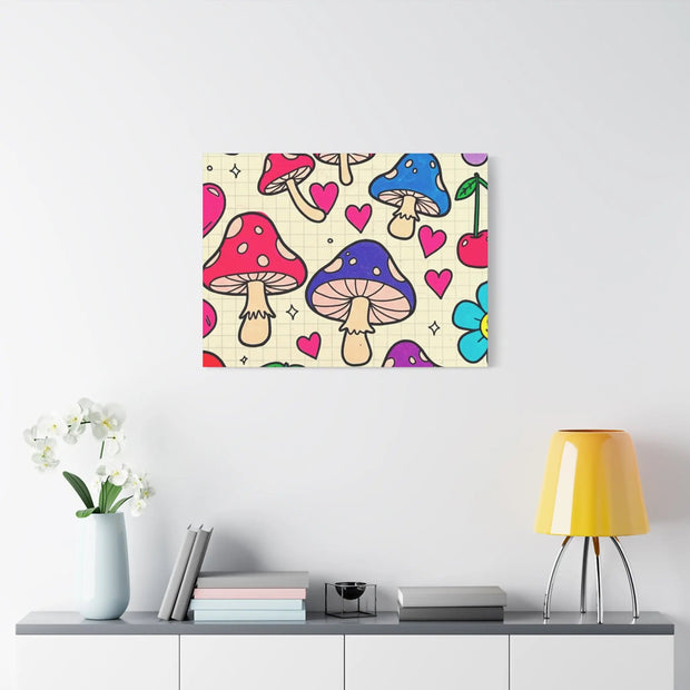 Kawaii Mushroom Cherry Flower Matte Canvas Print LavenderCeleste