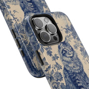 Maine Coon Toile Tough Phone Case – Vintage Blue Floral Cat Pattern - LavenderCeleste