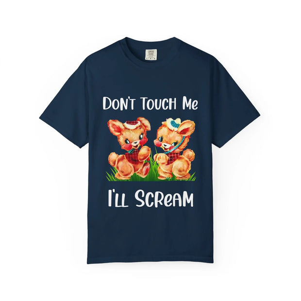 Don’t Touch Me I’ll Scream Retro Bunny Comfort Colors Tee LavenderCeleste
