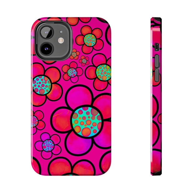 Hot Pink Retro Flower Power Tough Phone Case LavenderCeleste