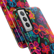 Neon Crochet Floral Tough Phone Case – Vibrant Retro Handmade Pattern LavenderCeleste