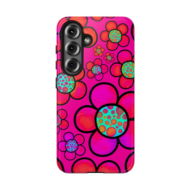 Hot Pink Retro Flower Power Tough Phone Case LavenderCeleste