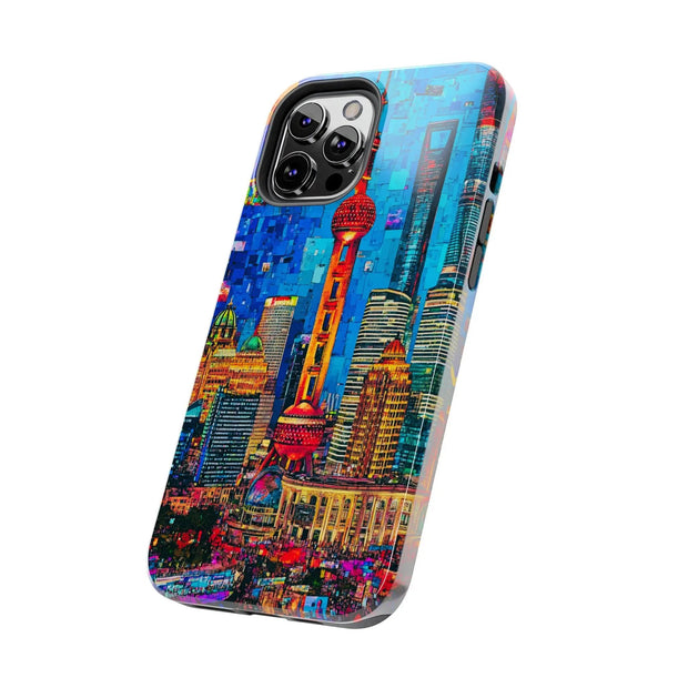 Shanghai Skyline Collage Pop Art Tough Phone Case LavenderCeleste