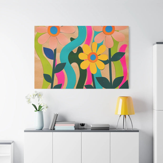 Groovy Paper Cut Flower Matte Canvas Art LavenderCeleste