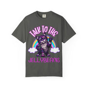 Talk to the Jellybeans Rainbow Cat Comfort Colors Tee LavenderCeleste