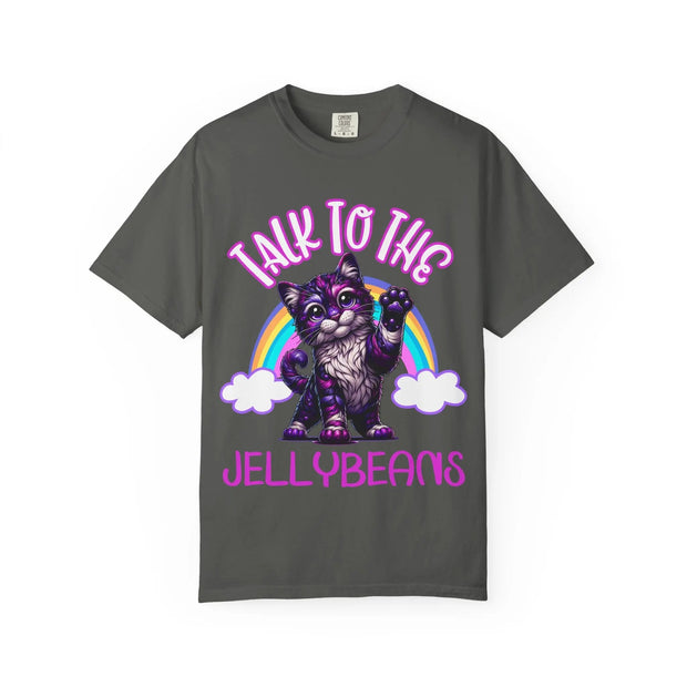 Talk to the Jellybeans Rainbow Cat Comfort Colors Tee LavenderCeleste