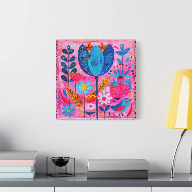 Whimsical Pink Blue Floral Matte Canvas Art LavenderCeleste