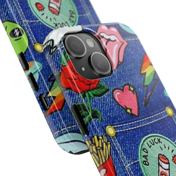 Retro Kidcore Denim Patch Tough Phone Case LavenderCeleste