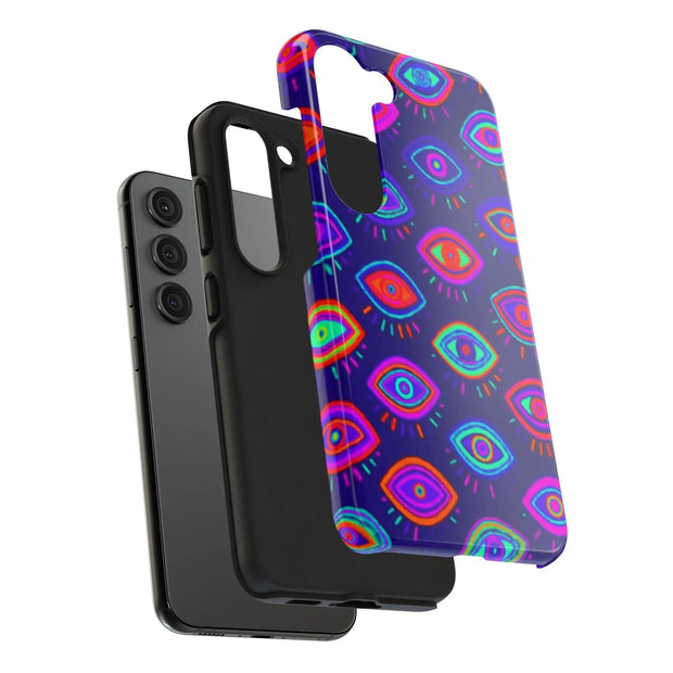 Trippy Neon Evil Eye Protective Tough Phone Case LavenderCeleste