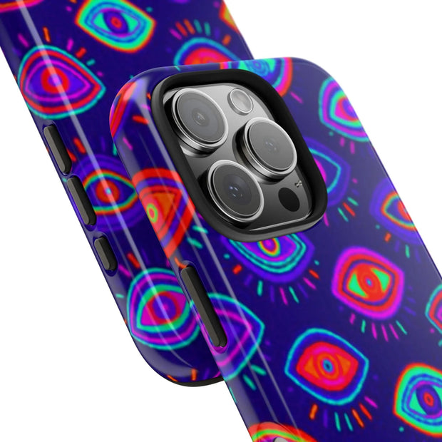 Trippy Neon Evil Eye Protective Tough Phone Case LavenderCeleste