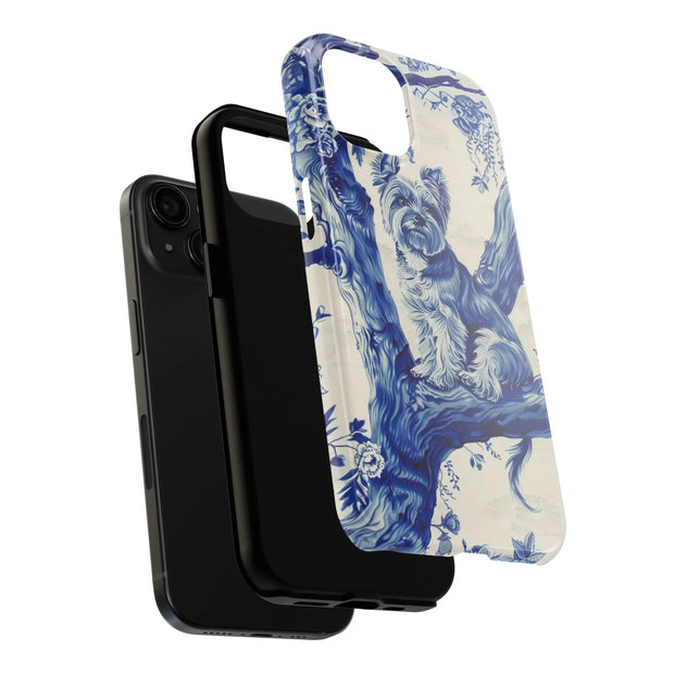 Yorkie Blue Toile de Jouy Aesthetic Tough Phone Case LavenderCeleste
