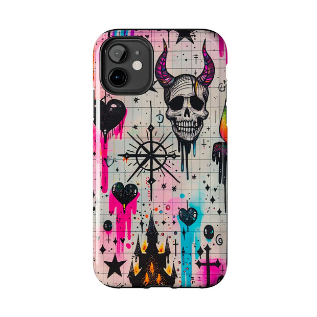 Skull Occult Neon Drip Pastel Goth Tough Phone Case LavenderCeleste