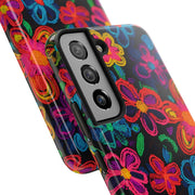 Neon Crochet Floral Tough Phone Case – Vibrant Retro Handmade Pattern LavenderCeleste
