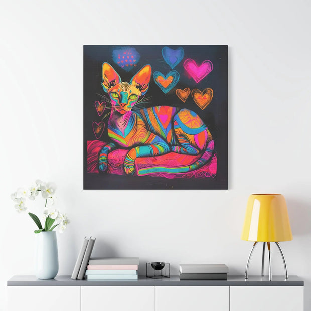 Neon Sphynx Love Pop Art Matte Canvas Wall Art LavenderCeleste