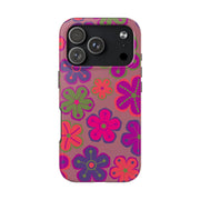 Retro Neon Groovy Flowers Tough Phone Case – 70s Psychedelic Floral Pattern Printify