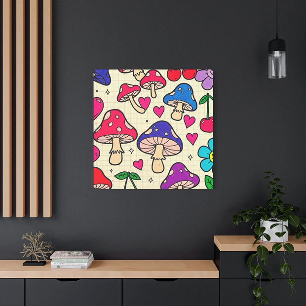Kawaii Mushroom Cherry Flower Matte Canvas Print LavenderCeleste