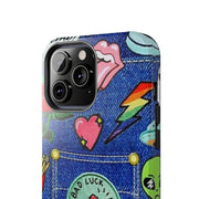 Retro Kidcore Denim Patch Tough Phone Case LavenderCeleste
