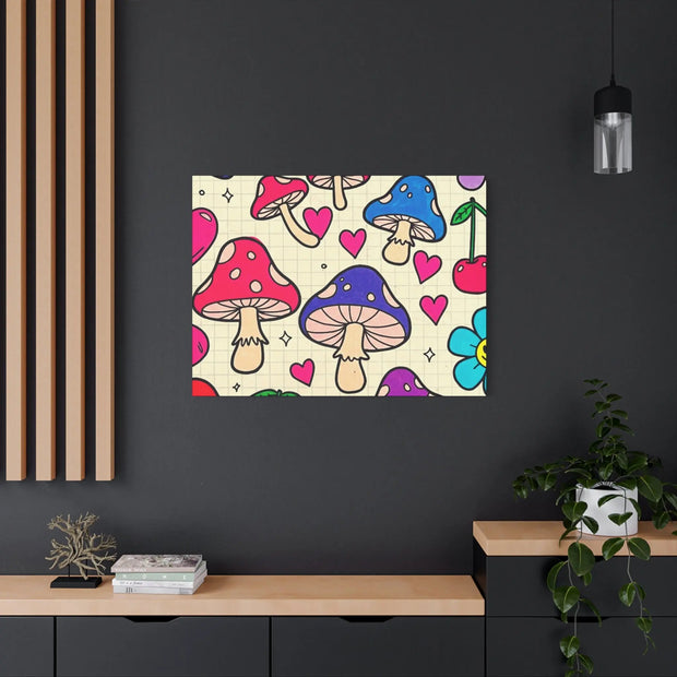 Kawaii Mushroom Cherry Flower Matte Canvas Print LavenderCeleste