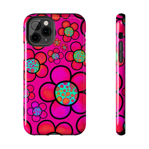 Hot Pink Retro Flower Power Tough Phone Case LavenderCeleste