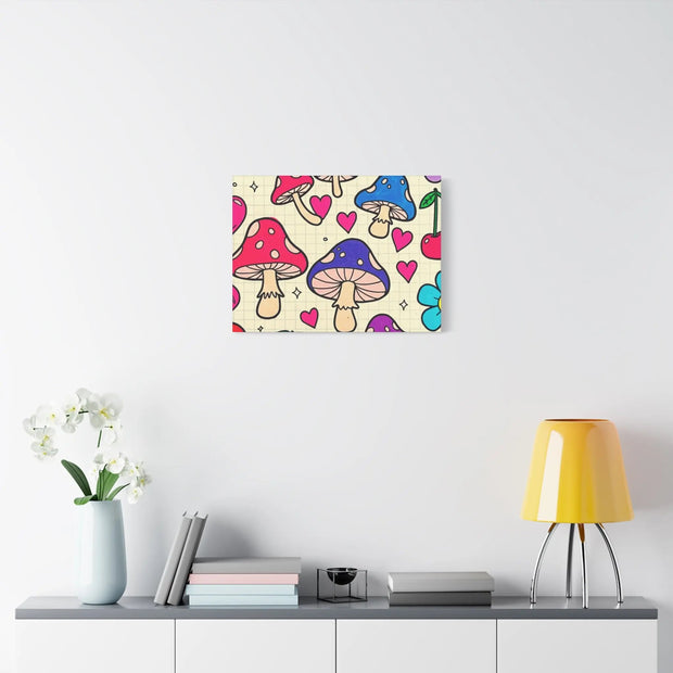 Kawaii Mushroom Cherry Flower Matte Canvas Print LavenderCeleste
