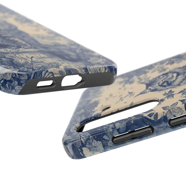 Maine Coon Toile Tough Phone Case – Vintage Blue Floral Cat Pattern - LavenderCeleste