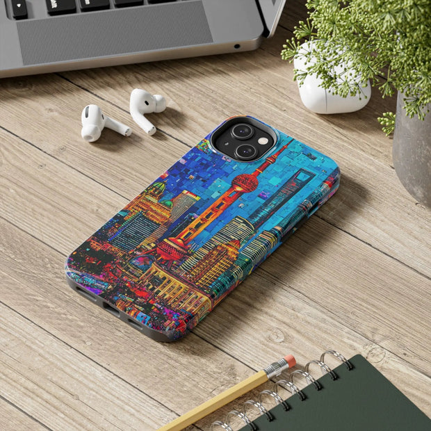 Shanghai Skyline Collage Pop Art Tough Phone Case LavenderCeleste