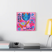 Whimsical Pink Blue Floral Matte Canvas Art LavenderCeleste
