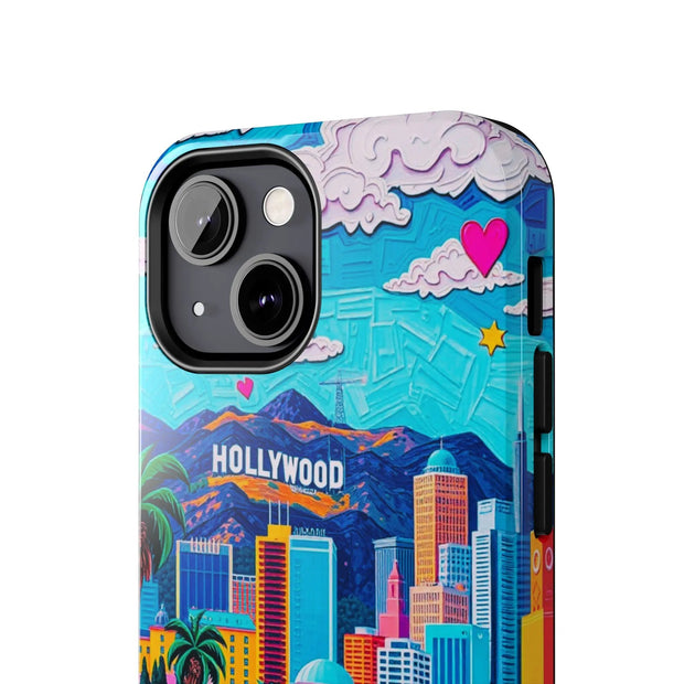 Los Angeles Hollywood Skyline Tough Phone Case – Vibrant Pop Art City Design - LavenderCeleste