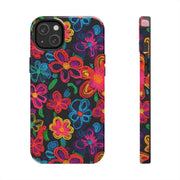 Neon Crochet Floral Tough Phone Case – Vibrant Retro Handmade Pattern Printify