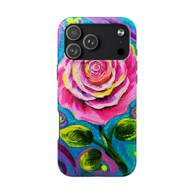 Vibrant Pink Rose Abstract Tough Phone Case LavenderCeleste