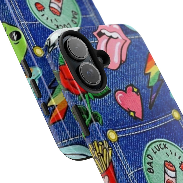 Retro Kidcore Denim Patch Tough Phone Case LavenderCeleste