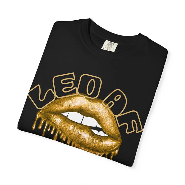 Leo AF Dripping Lips Comfort Colors Tee – Gold Bold Zodiac Energy