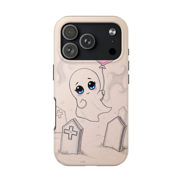 Sad Ghost with Heart Balloon Kawaii Tough Phone Case LavenderCeleste