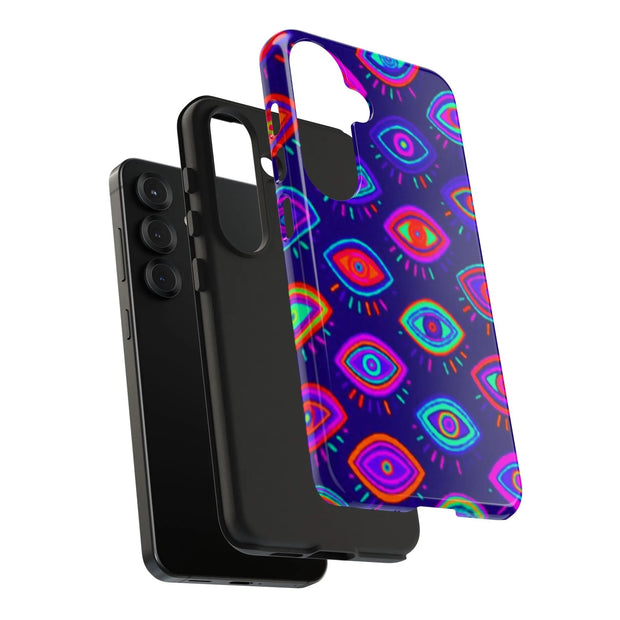 Trippy Neon Evil Eye Protective Tough Phone Case LavenderCeleste