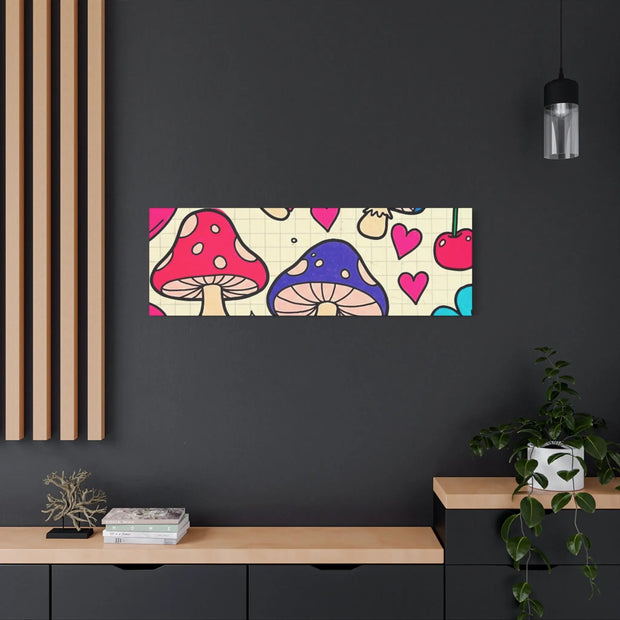Kawaii Mushroom Cherry Flower Matte Canvas Print LavenderCeleste