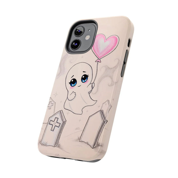 Sad Ghost with Heart Balloon Kawaii Tough Phone Case LavenderCeleste