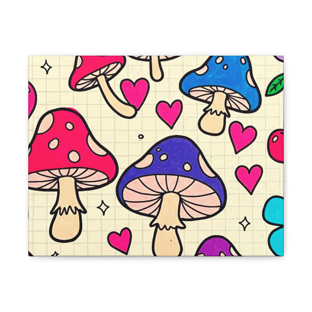 Kawaii Mushroom Cherry Flower Matte Canvas Print LavenderCeleste