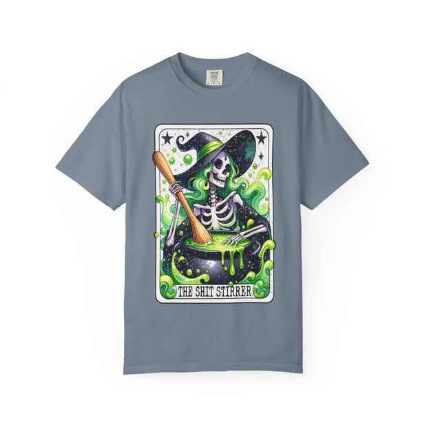 The Shit Stirrer Witch Skeleton Comfort Colors Tee LavenderCeleste