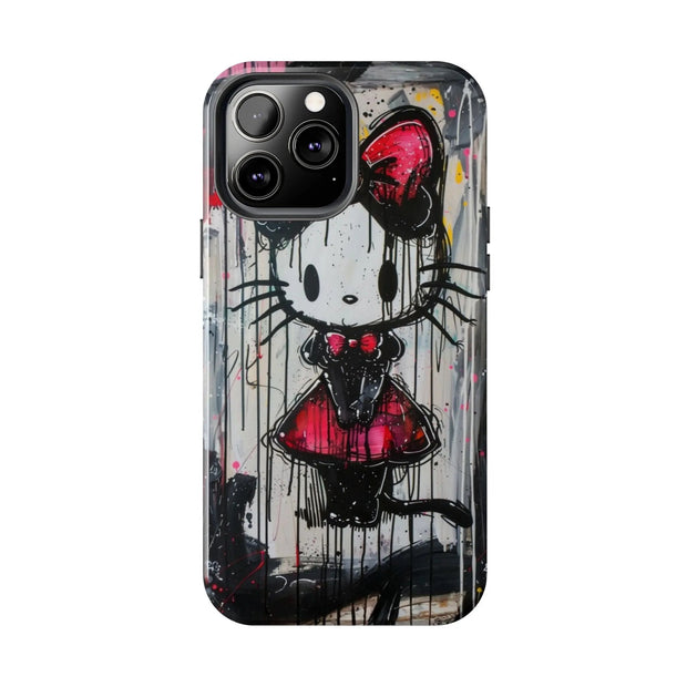Goth Bow Cat Graffiti Pop Art Tough Phone Case LavenderCeleste