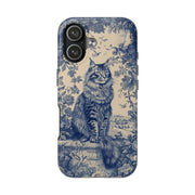 Maine Coon Toile Tough Phone Case – Vintage Blue Floral Cat Pattern - LavenderCeleste