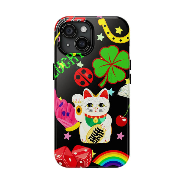 Lucky Symbols Tough Phone Case – 777 Dice Rainbow Maneki Neko Design - LavenderCeleste