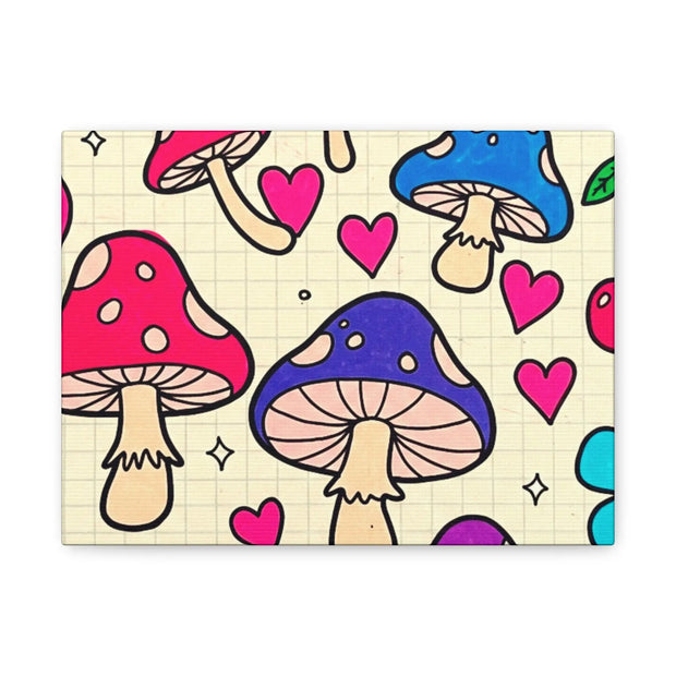 Kawaii Mushroom Cherry Flower Matte Canvas Print LavenderCeleste
