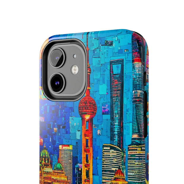Shanghai Skyline Collage Pop Art Tough Phone Case LavenderCeleste