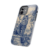Maine Coon Toile Tough Phone Case – Vintage Blue Floral Cat Pattern - LavenderCeleste