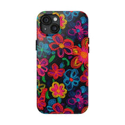 Neon Crochet Floral Tough Phone Case – Vibrant Retro Handmade Pattern Printify