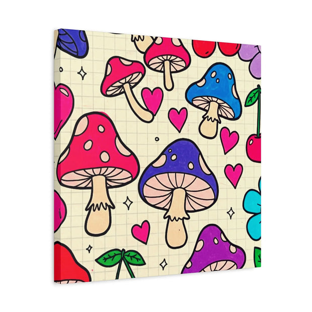 Kawaii Mushroom Cherry Flower Matte Canvas Print LavenderCeleste