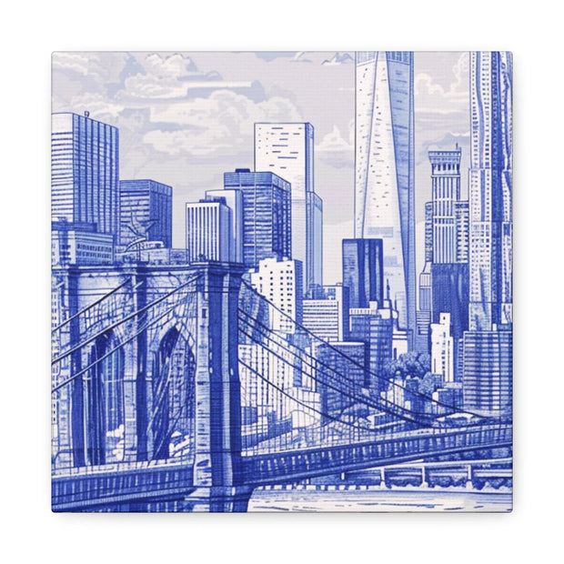 New York City Toile Art – Blue Scenic Skyline Matte Canvas Printify