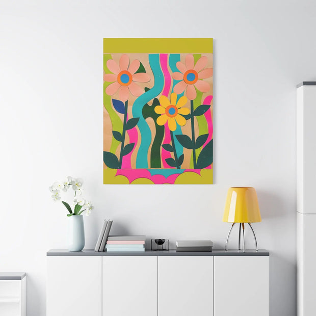 Groovy Paper Cut Flower Matte Canvas Art LavenderCeleste